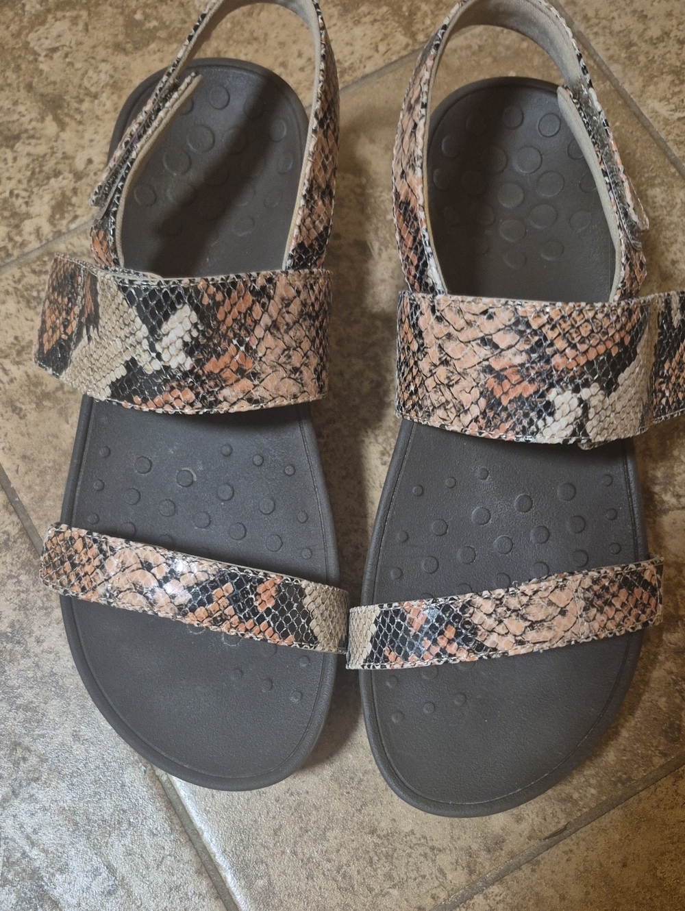 Lina Snake-Print Sandals in Brown, Black & Cream